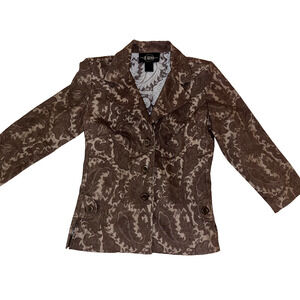 B Moss Suit Jacket Women's Sz 2 Brown Paisley Damask Blazer Career Wear